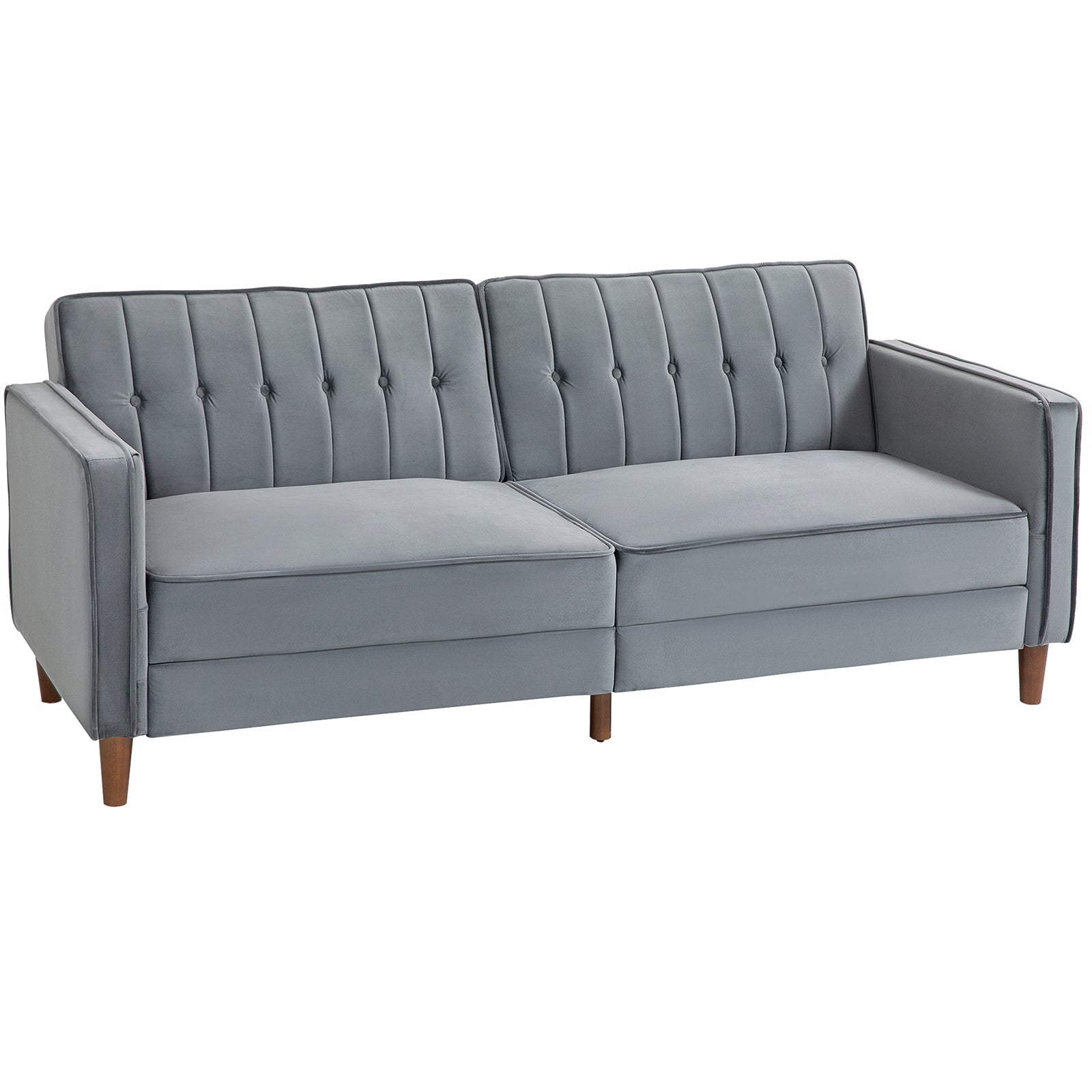 Velvet-Feel Three-Seater Sofa Bed - Dark Grey