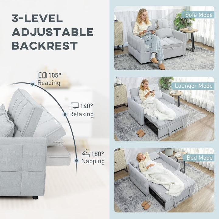 2 Seater Sofa Bed, 3-in-1 Convertible Sleeper Sofa with Click-clack Adjustable Backrest and 2 Pillows, Light