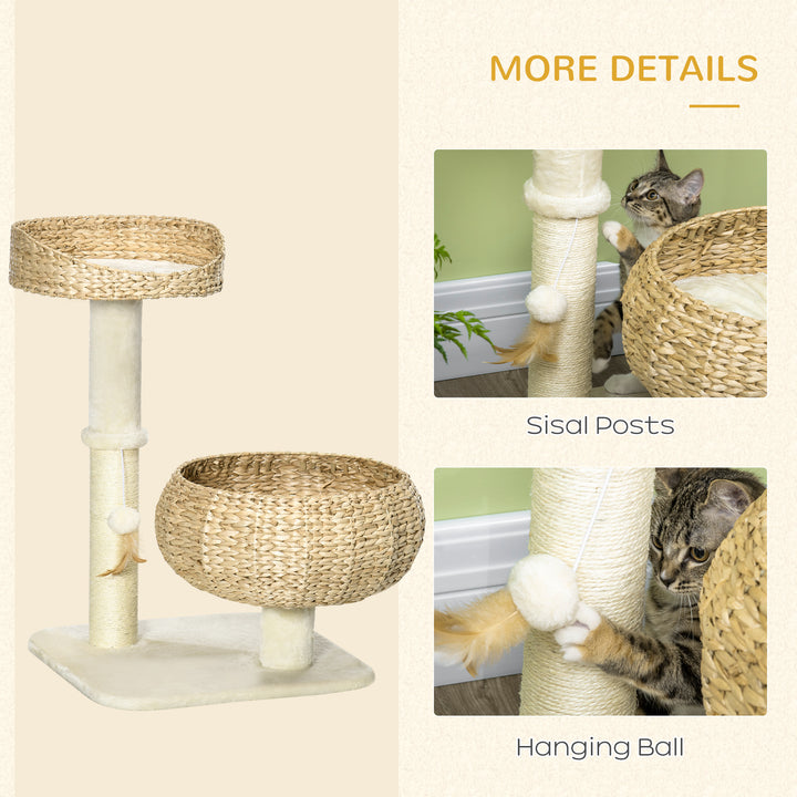 PawHut 72cm Cat Tree, Kitty Activity Center, Cat Climbing Toy, Cat Tower with 2 Cattail Beds Ball Toy Sisal Scratching Post, Beige | Aosom UK