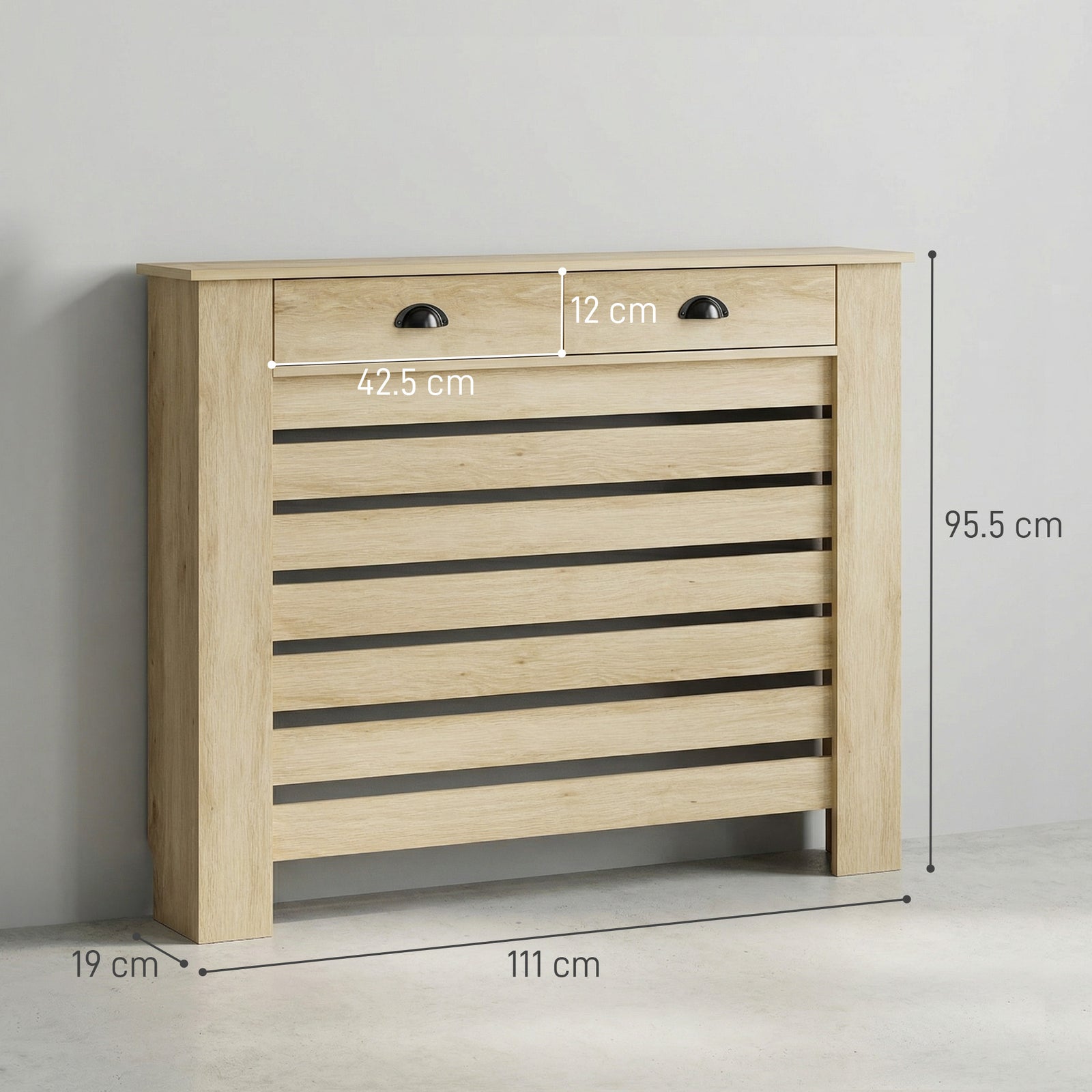 95.5H x 111Wcm Radiator Cover, with Drawer - Oak