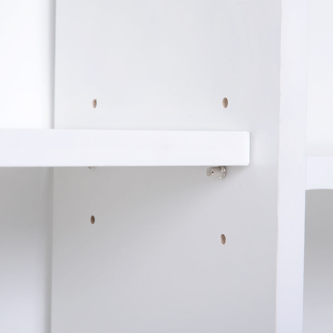 MCL Sideboard Bookshelf Free Standing Bookcase Shelves Unit Display Storage Cabinet w/ Adjustable Shelves, Wooden Leg, Two Doors, White