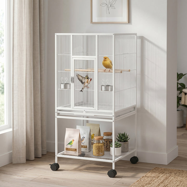 Bird Cage Detachable with Rolling Stand Parrot Cage with Storage Shelf
