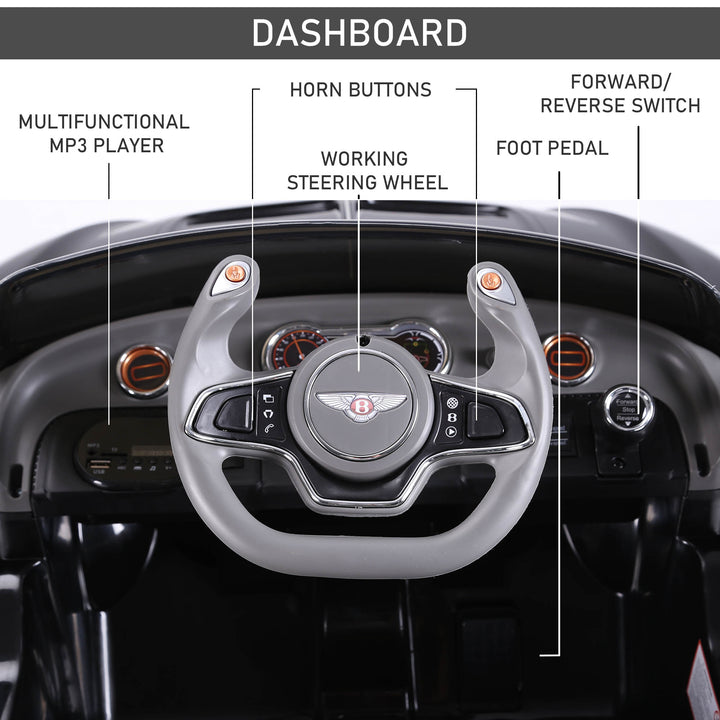 MCL Bentley GT Licensed 12V Electric Car for Kids, Kid's Electric Ride on with Remote Control, Ride on Car with LED Lights, Music, for 3-5 Years, Black