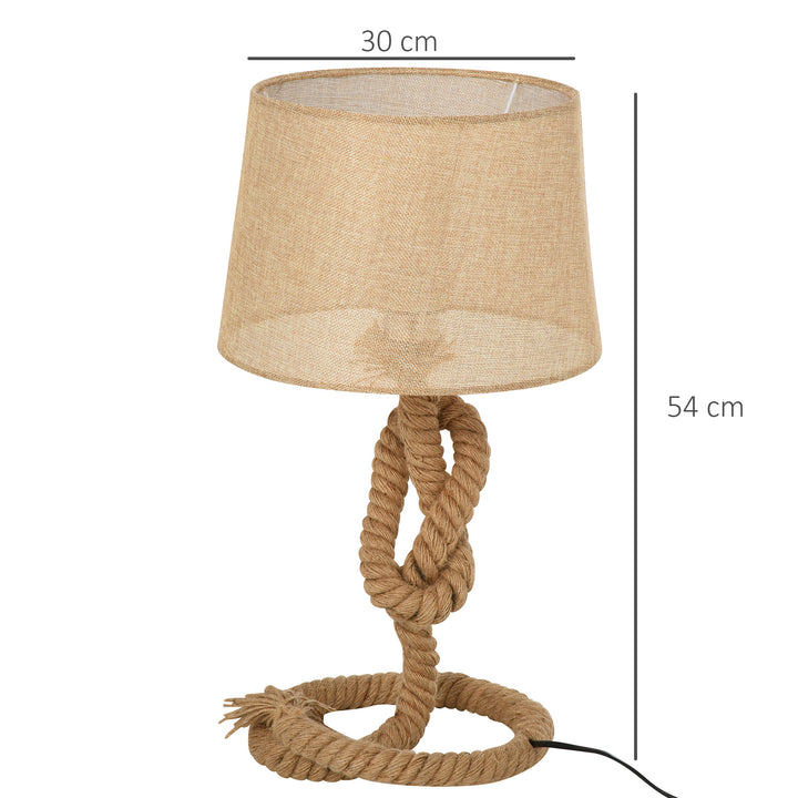 HOMCOM Nautical Style Rope-Base Table Lamp w/ Fabric Lampshade Metal Frame Power Switch Unique Lighting Furnishing Living Room Beige | Aosom UK