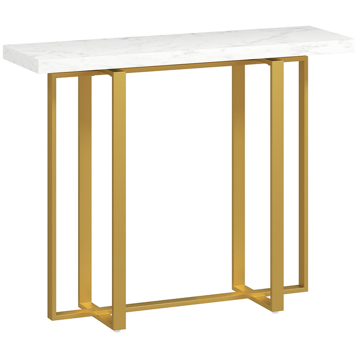 Console Table with Faux Marble Top, 100 cm Narrow Entryway Table with Anti-tipping Device, Steel Frame