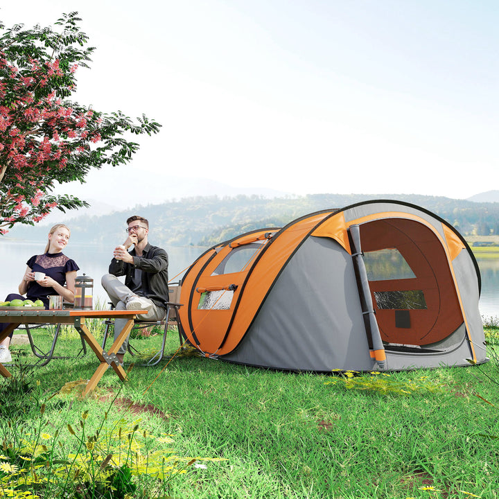 MCL 4 Person Pop-up Camping Tent Family Tent with Ground Sheet, 4 Windows and Portable Carry Bag for Beach Outdoor Trip, Orange
