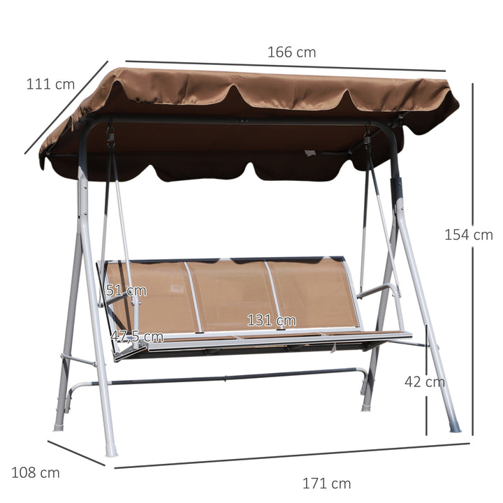 Outsunny Metal Swing Chair Garden Hammock Bench 3 Seater Rock Shelter Brown