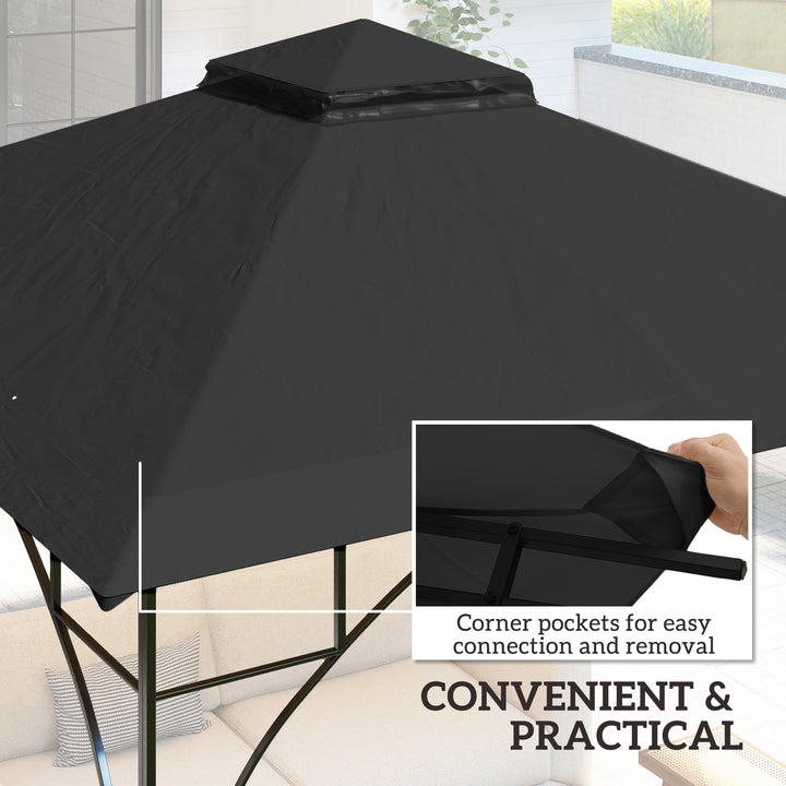 3x3(m) Replacement Gazebo Canopy, Double Tier Roof Top for Garden, Patio, Outdoor, Black (TOP ONLY)