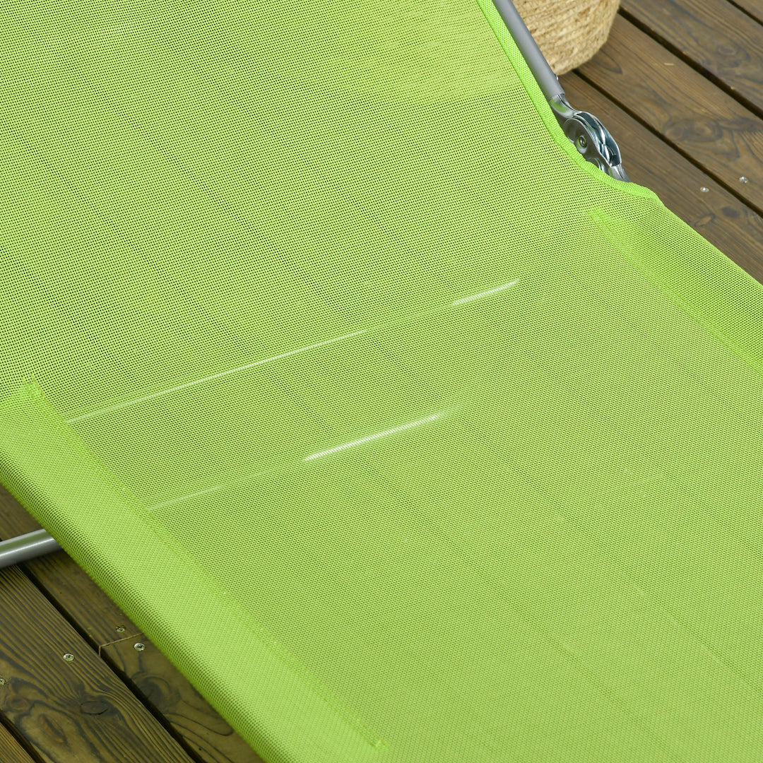 Set of Two Steel Frame Sun Loungers, with Reclining Backs - Green