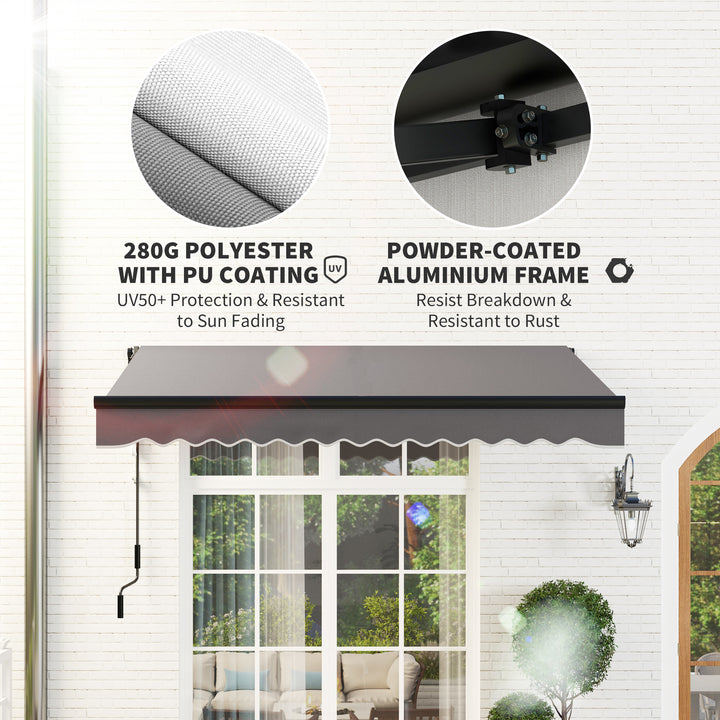 2.5 x 2m Electric Awning with LED Light and Remote Controller, Aluminium Frame DIY Retractable Awning, UV50+ Sun Shade Canopy for Garden Patio Deck Door Window, Dark Grey