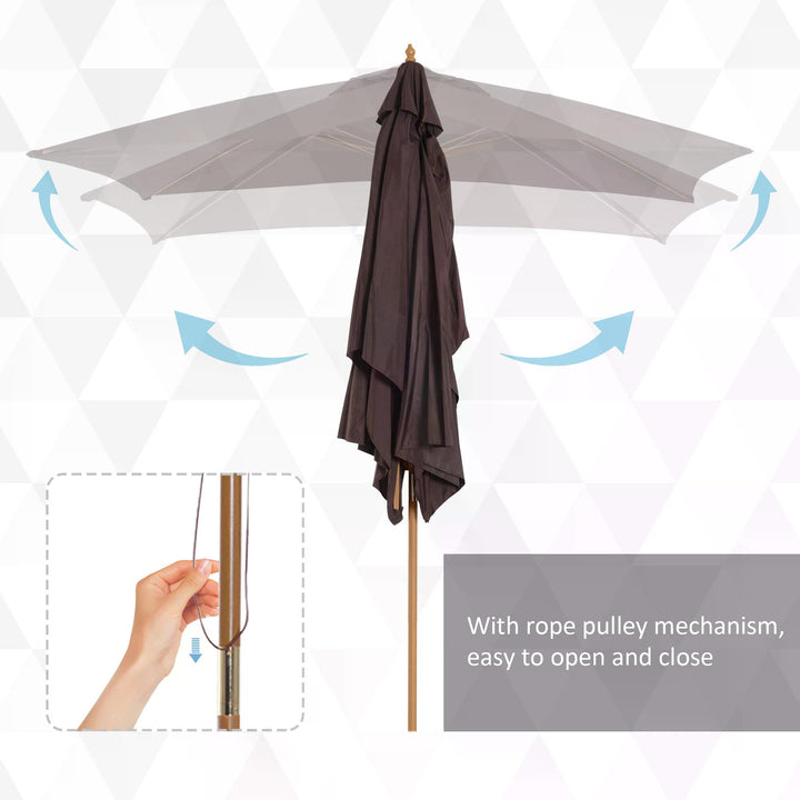 Outsunny Waterproof Garden Parasol Umbrella Wooden Sun Umbrella Outdoor Sun Shade Canopy, Dark Coffee,2 x 3m | Aosom UK