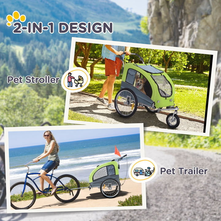 MCL Dog Bike Trailer Pet Stroller Cart Carrier for Bicycle 360° Rotatable with Reflectors 3 Wheels Hitch Coupler Push/ Pull/ Brake Water Resistant Green