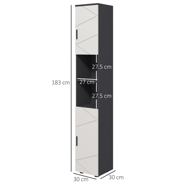 kleankin Tall Bathroom Cabinet: Narrow Storage with Open Shelves, 2 Door Cabinets, Adjustable Shelving, Grey | Aosom UK