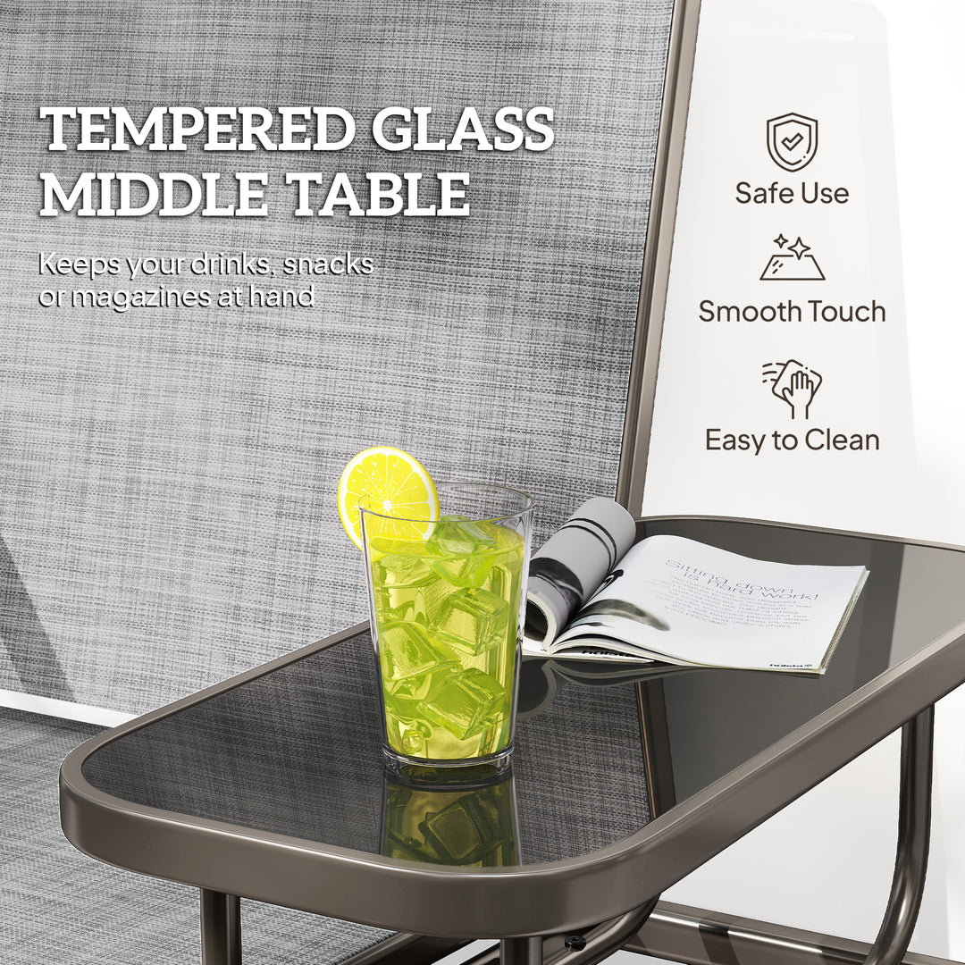 MCL 2 Seats Garden Glider Bench, Metal Frame Loveseat with Glass Top  Centre Table, Porch Rocking Glider for 2 Person, for Deck, Patio, Brown/ Grey