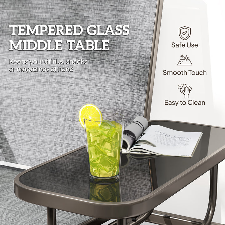 MCL 2 Seats Garden Glider Bench, Metal Frame Loveseat with Glass Top  Centre Table, Porch Rocking Glider for 2 Person, for Deck, Patio, Brown/ Grey