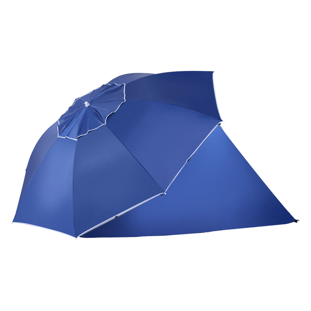 2m UV Protection Fishing Beach Umbrella Brolly Shelter w/ Side Panel Tent Blue