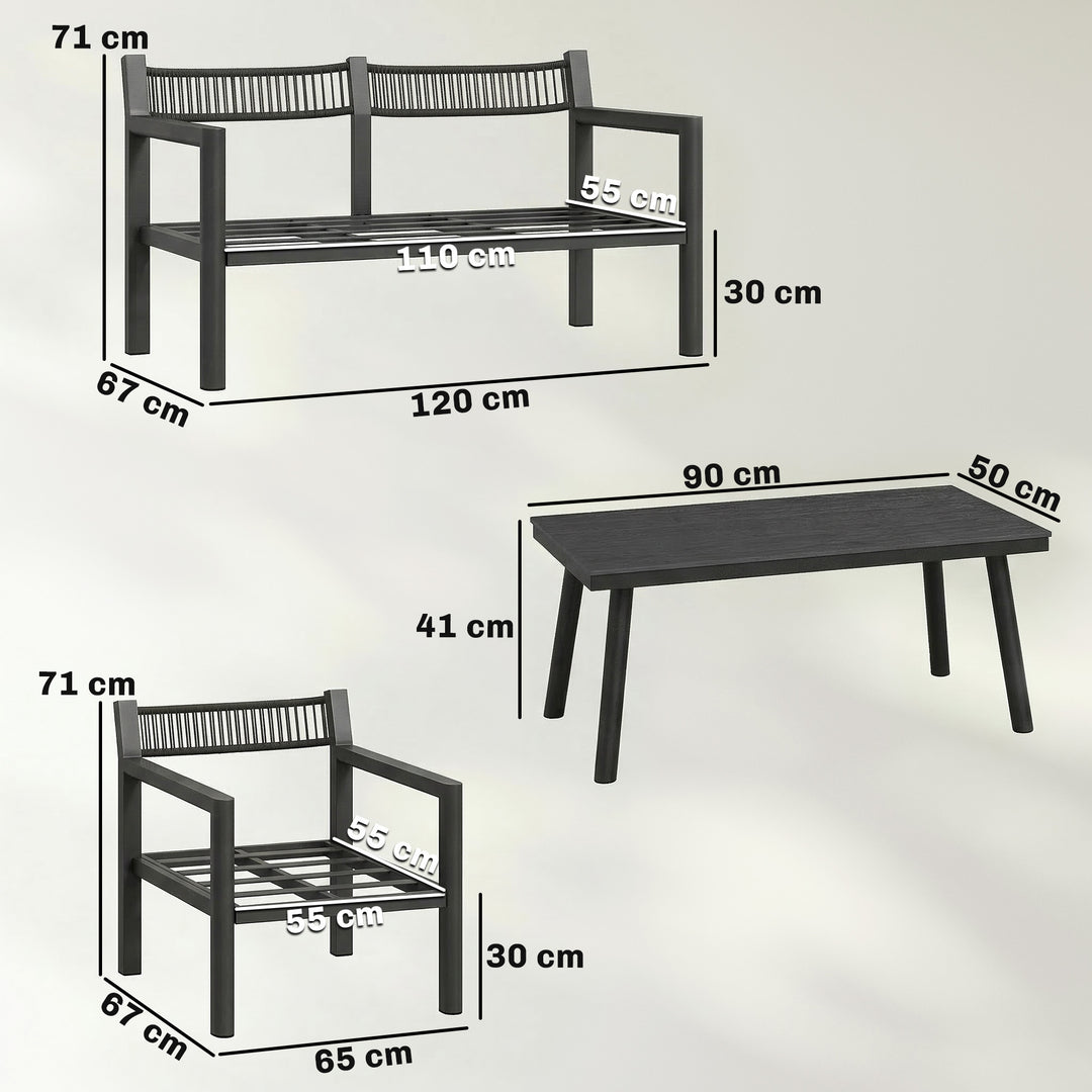 4 Seater Rattan Garden Furniture Set with 2 Armchairs, Loveseat, Coffe