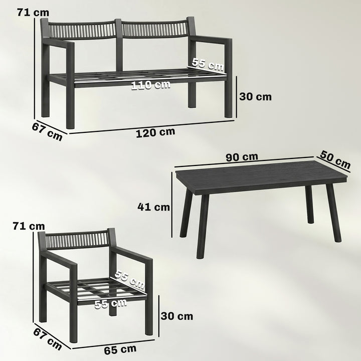 4 Seater Rattan Garden Furniture Set with 2 Armchairs, Loveseat, Coffe