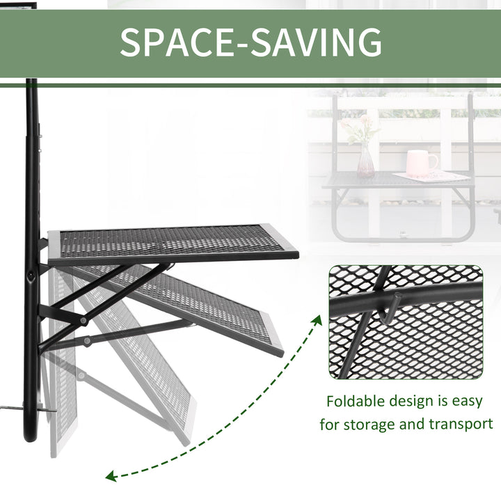 Outsunny Adjustable Folding Balcony Table, Metal Wall Mounted Desk for Patio, Garden, Deck, Black