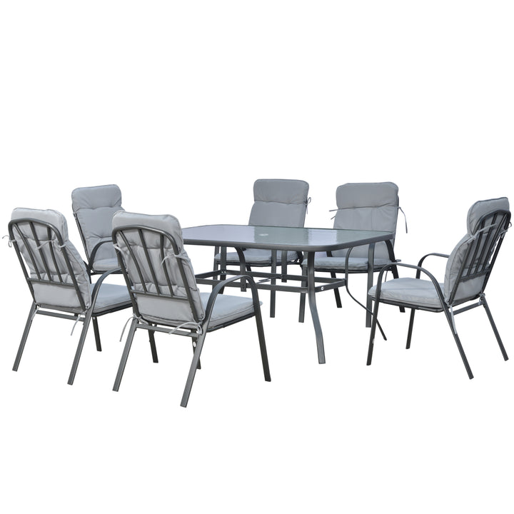 Outsunny Seven-Piece Garden Dining Set with Cushions - Grey