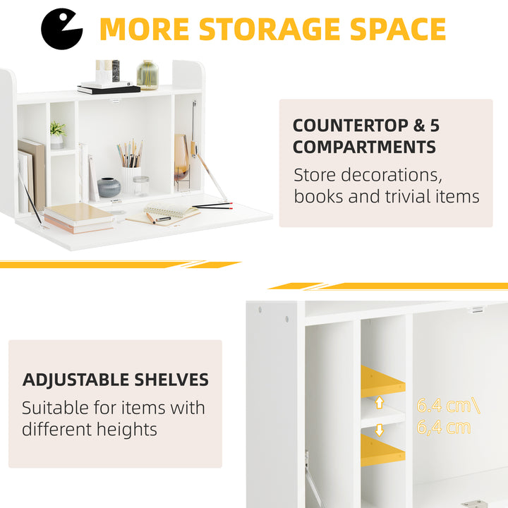 Wall Mounted Table, Drop Leaf Floating Laptop Desk with Space Saving Storage Compartments for Home Office and Study, 77cm x 20cm x 51cm, White