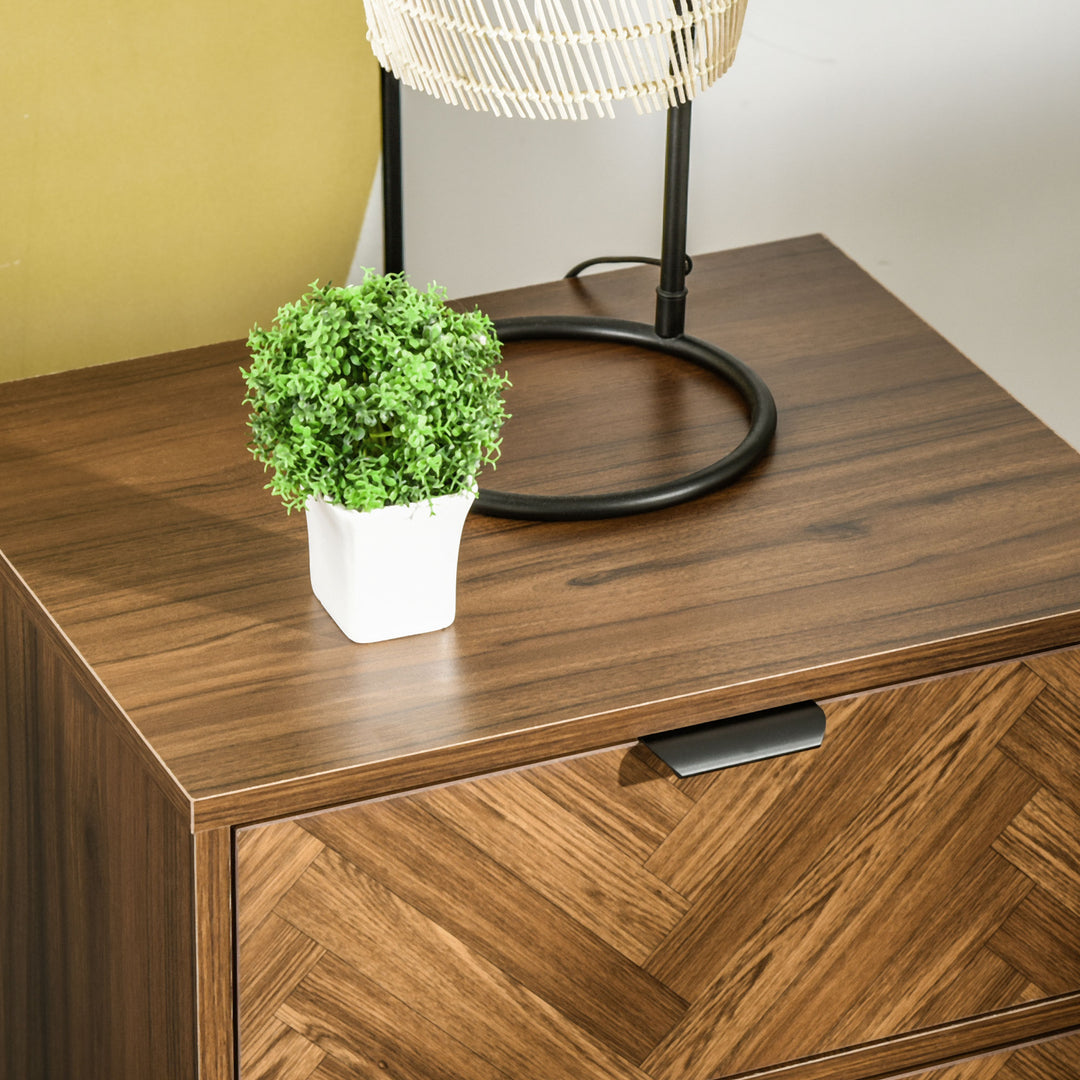 Bedside Table with Two Drawers, Side Cabinet Storage Unit with Metal Handles, Organisation Furniture for Living Room, Bedroom, Walnut Brown