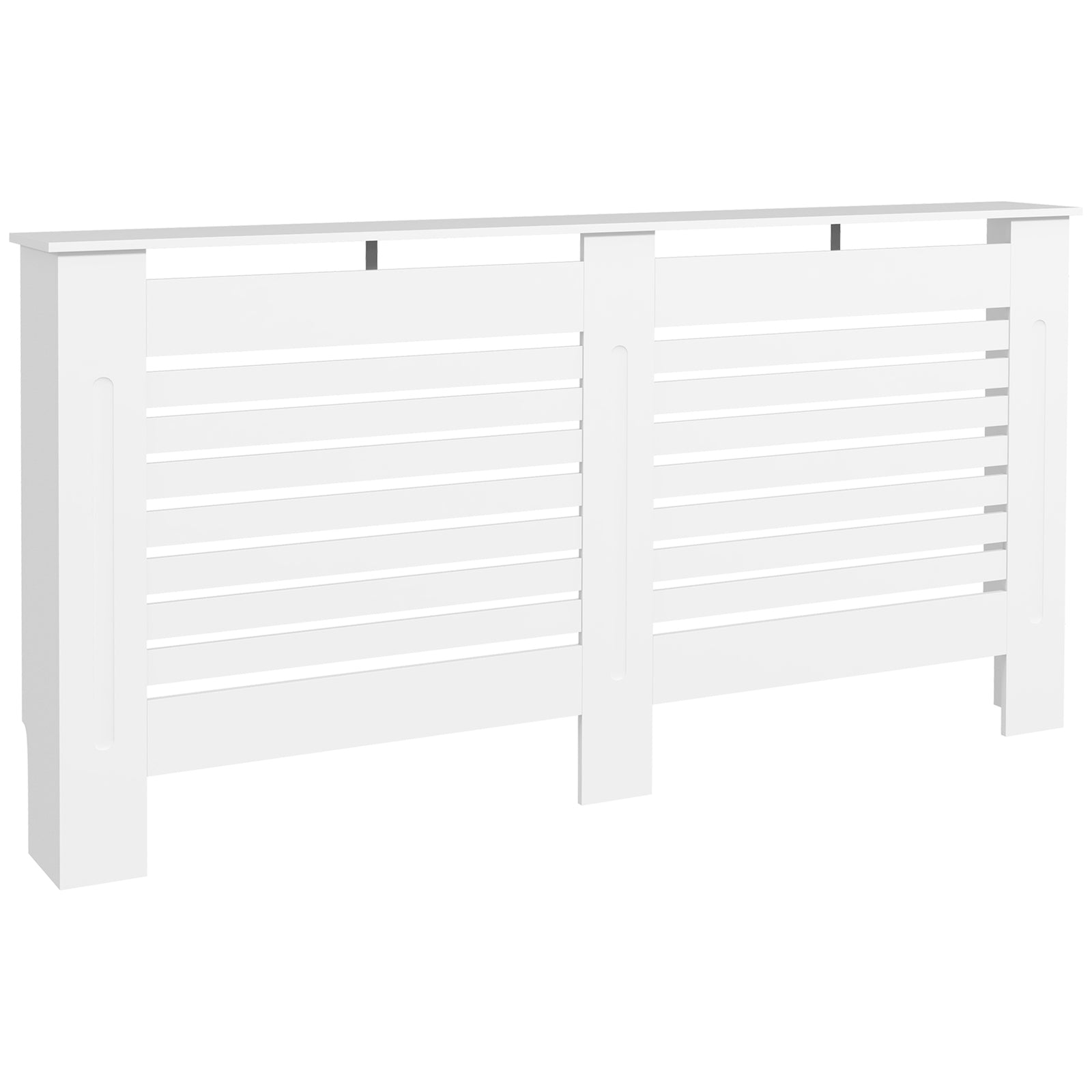 Radiator Cover, Modern MDF White Painted Cabinet with Horizontal Slats for Living Room, Bedroom, 152L x 19W x 81H cm