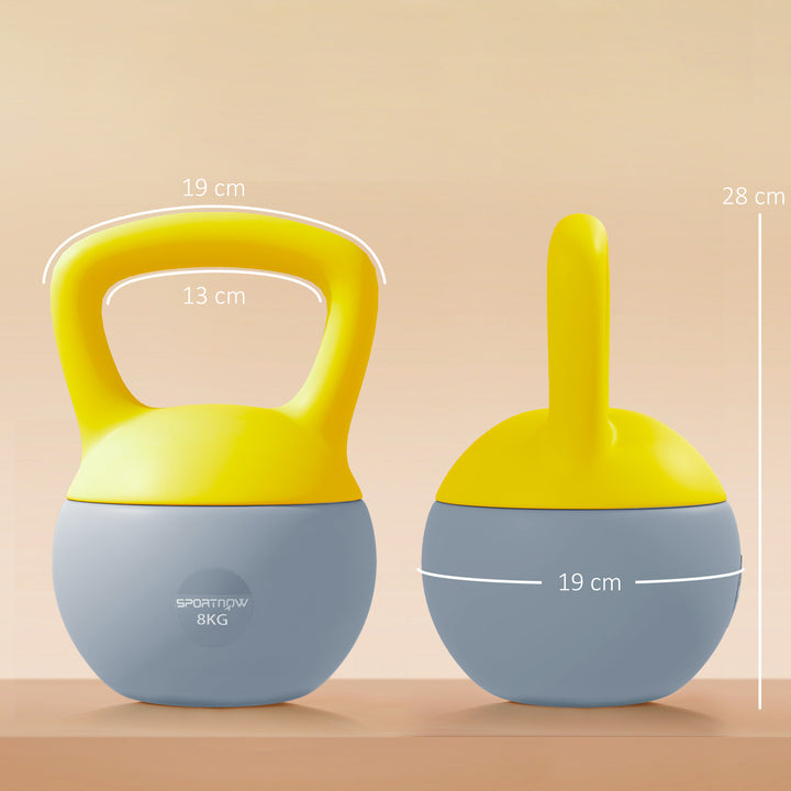 Soft Kettlebell, 8kg Kettle Bell with Non-Slip Handle for Home Gym Weight Lifting and Strength Training, Yellow and Grey