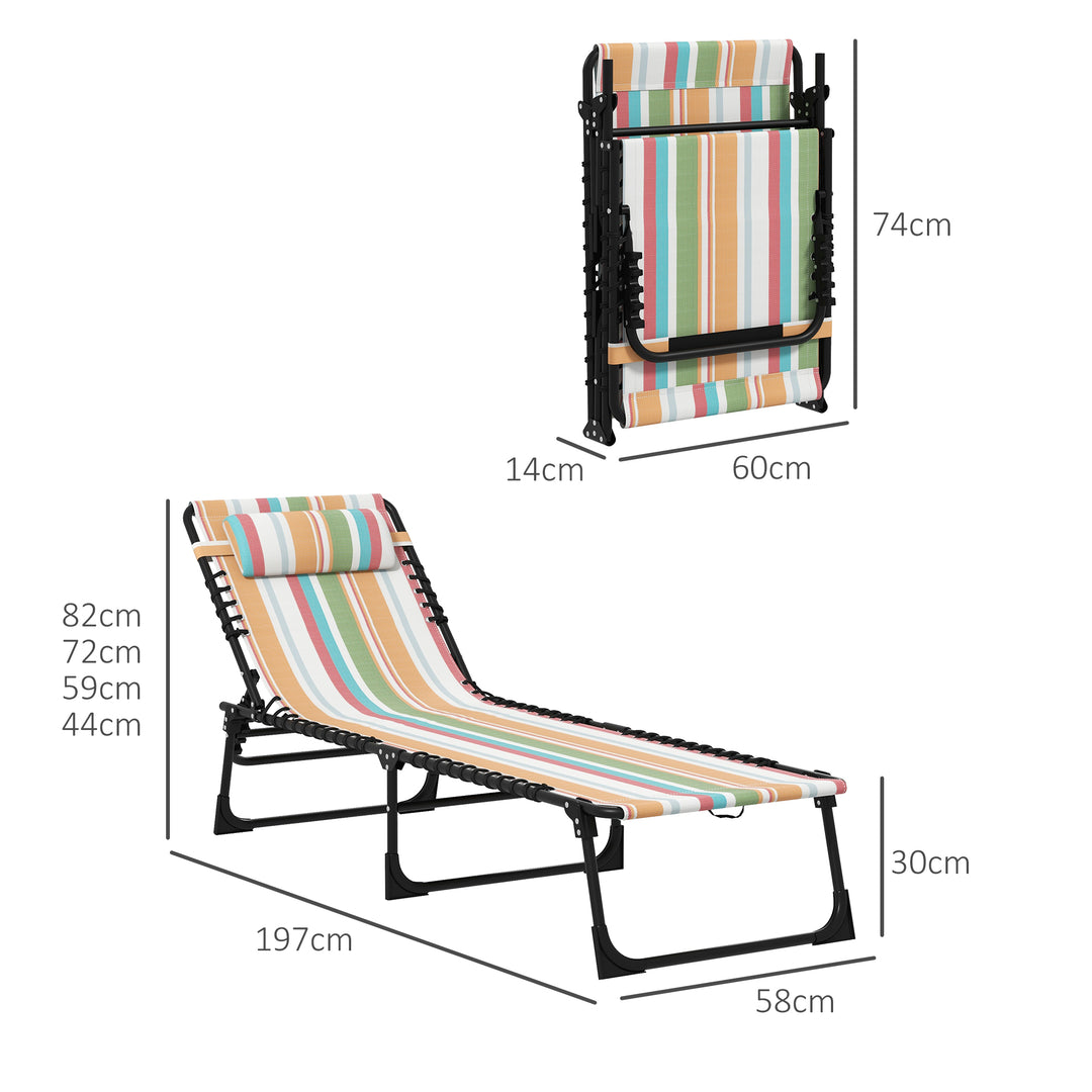 Outsunny Folding Sun Lounger Set of 2, Beach Chaise Chair, Garden Cot, 4