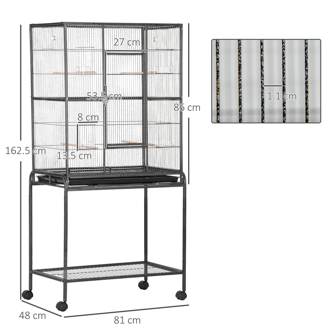 MCL Large Bird Cage Budgie Cage with Stand, Storage Shelf, Wood Perch for Parrot Canary Parakeet Cockatiels, 81 x 48 x 162.5 cm
