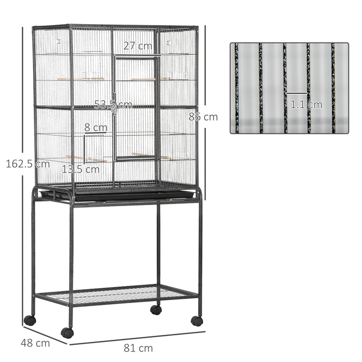 MCL Large Bird Cage Budgie Cage with Stand, Storage Shelf, Wood Perch for Parrot Canary Parakeet Cockatiels, 81 x 48 x 162.5 cm
