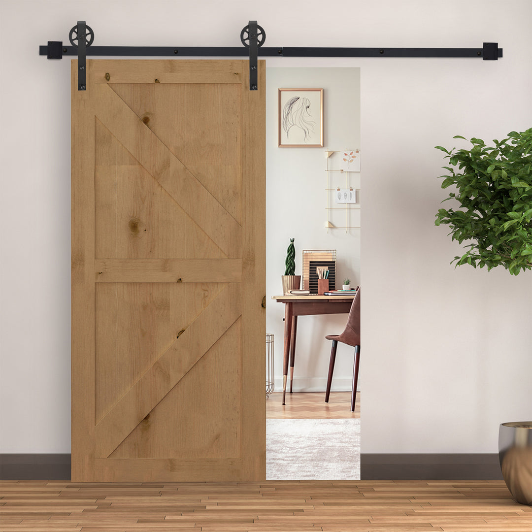 MCL 6.6 FT/ 2000mm Carbon Steel Sliding Barn Door Kits Hardware Closet Set Track System for Single Wooden Door Industrial Wheel Style Roller