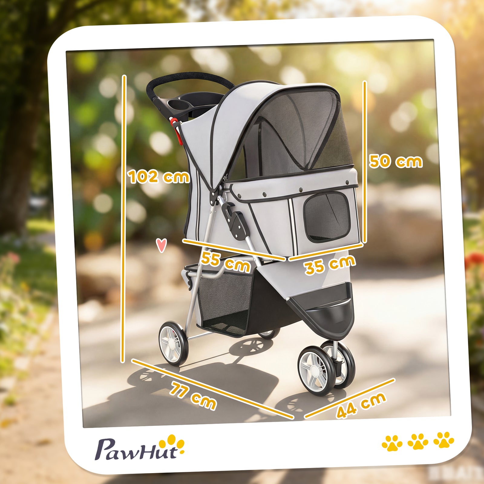 Dog Stroller, 3 Wheels Foldable Pet Stroller with Adjustable Canopy, S