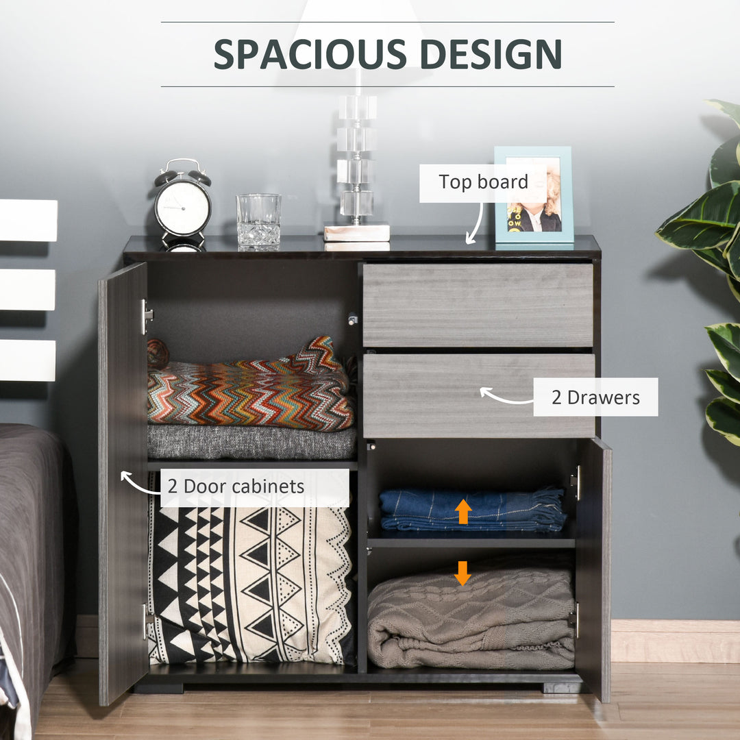 High Gloss Frame Sideboard, Push-Open Design with 2 Drawer for Living Room, Bedroom, 74H x 79W x 36Dcm, Light Grey and Black