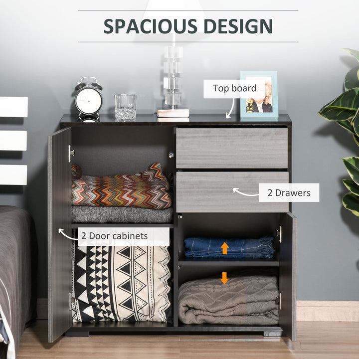 High Gloss Frame Sideboard, Push-Open Design with 2 Drawer for Living Room, Bedroom, 74H x 79W x 36Dcm, Light Grey and Black