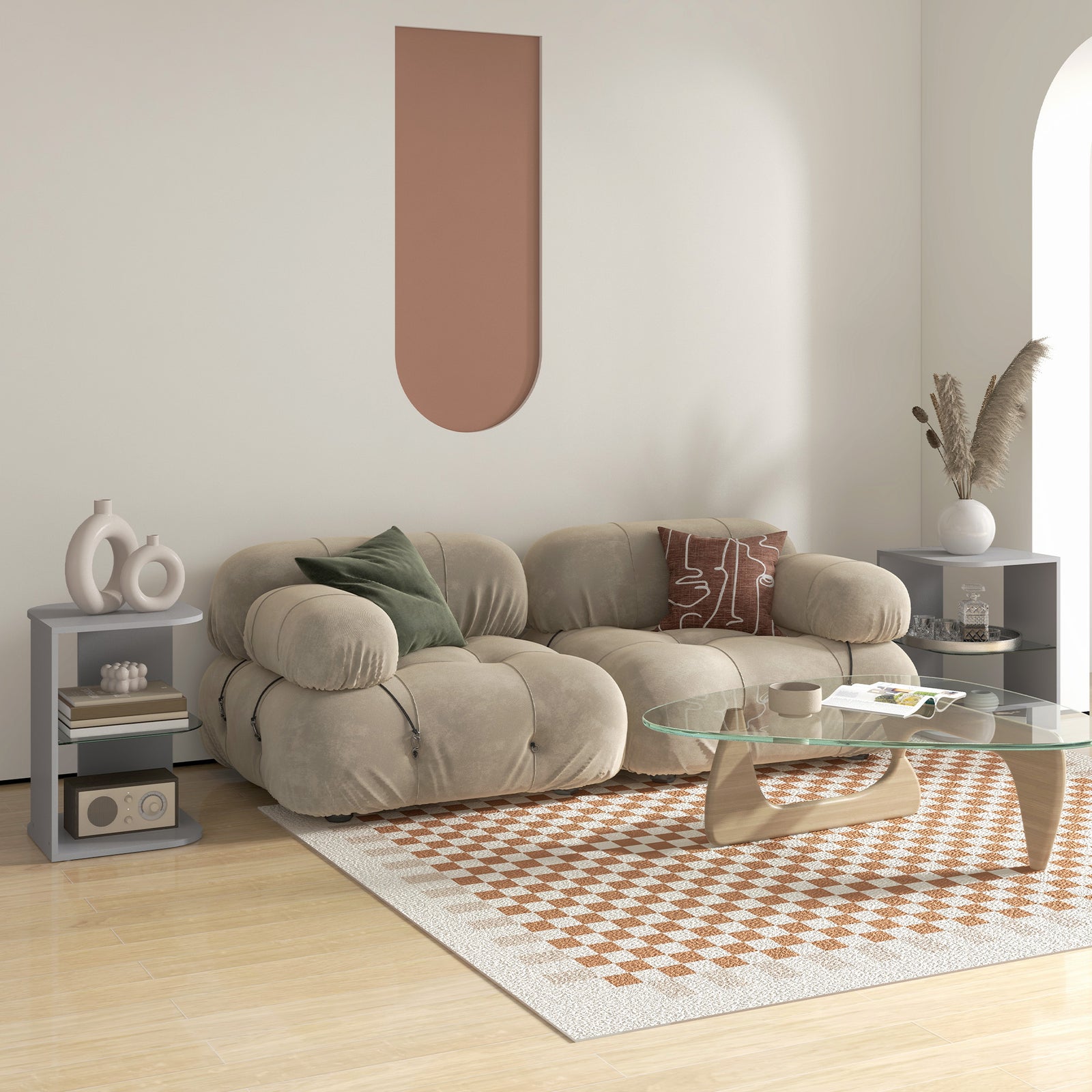 Modern Side Table Set of 2, Three Layer Bedside Table Nightstand with 2 Storage Shelves, for Living room, Bedroom, Grey