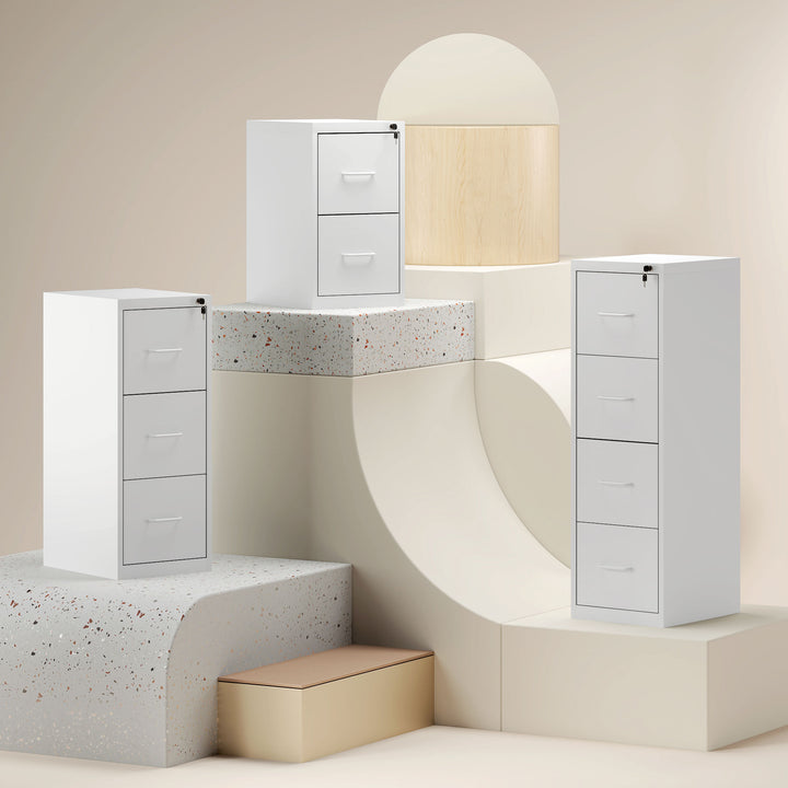 Four-Drawer Modern Steel Filing Cabinet - White