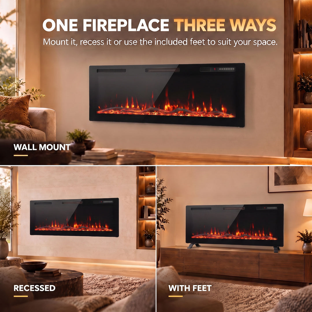 3 IN 1 Slim Electric Fire, Wall Mounted/Recessed/Freestanding - view 4