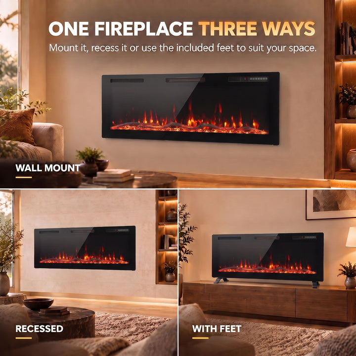 3 IN 1 Slim Electric Fire, Wall Mounted/Recessed/Freestanding - view 4