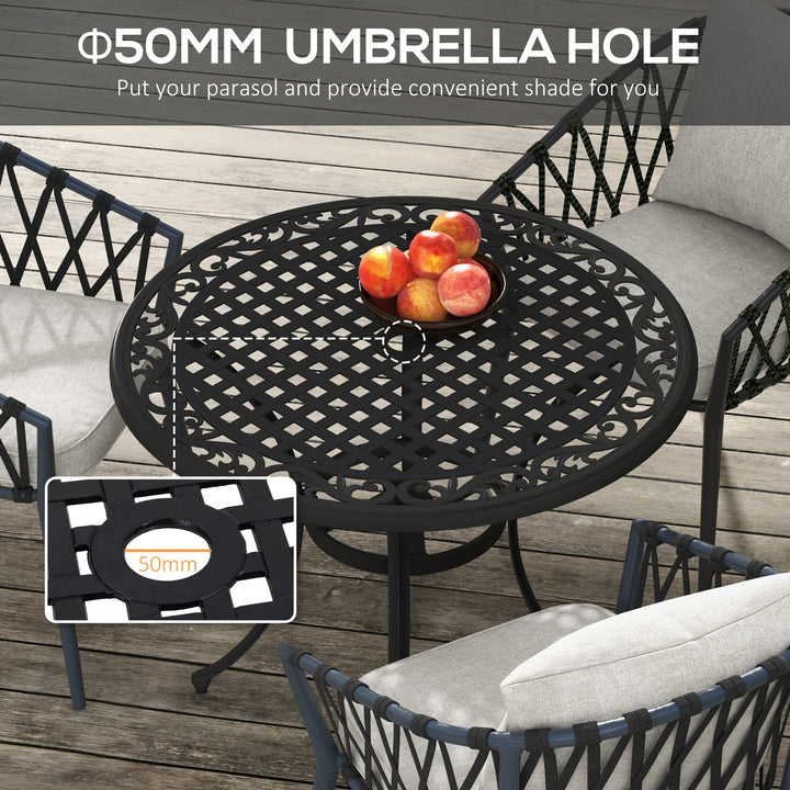 Φ90cm Four-Seated Round Aluminium Garden Table, with Parasol Hole