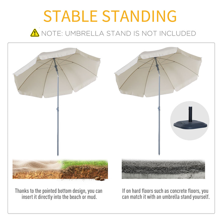 2.2m Beach Umbrella, Portable Parasol with Tilting Function, Outdoor Sunshade Shelter with 8 Ribs for Garden, Pool and Patio, Cream White