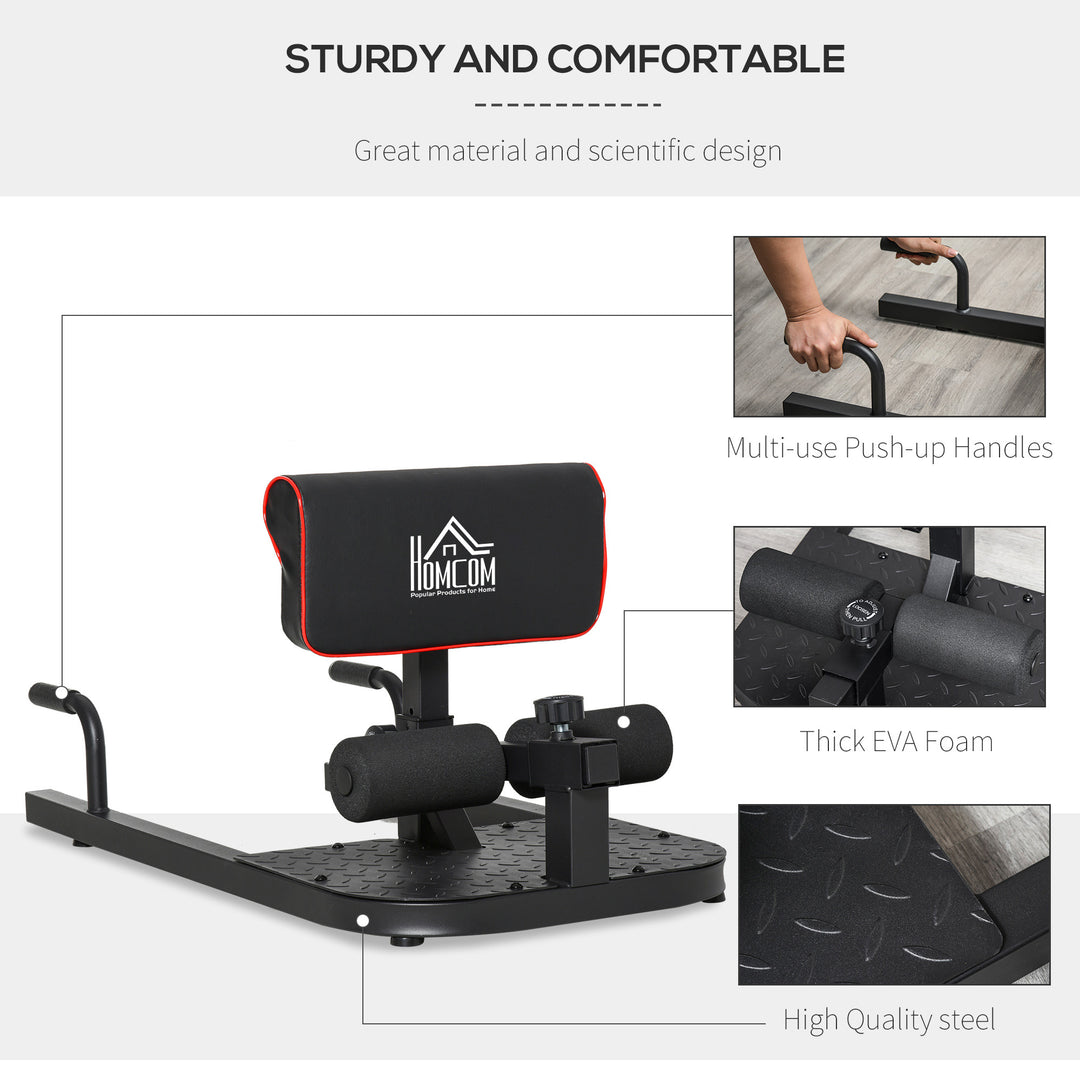 Squat Machine with Push Up Stand, Padded Hip Thrust Bench with Adjustable Cushion for Home Gym Work Out, Black