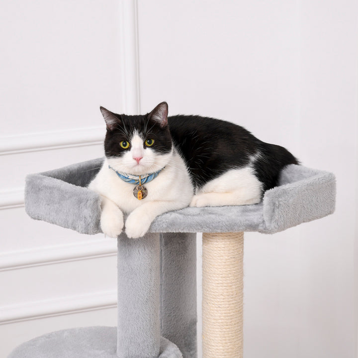 PawHut Cat Tree Multi-Level, Kitten Tower Activity Centre with Scratching Post, Condo, Hanging Ropes & Plush Perches, Grey