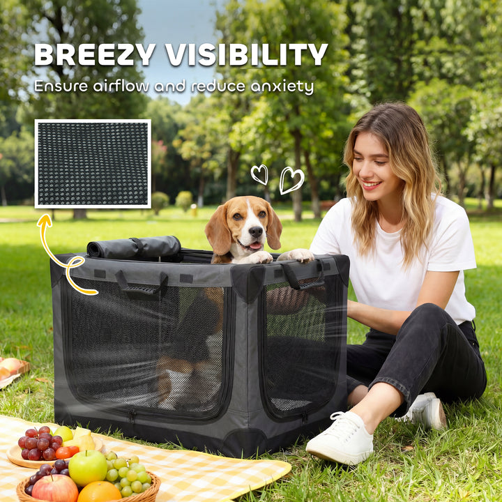 Soft Dog Crate Pet Travel Crate 76 x 54 x 54 cm with Removable Pad Mes