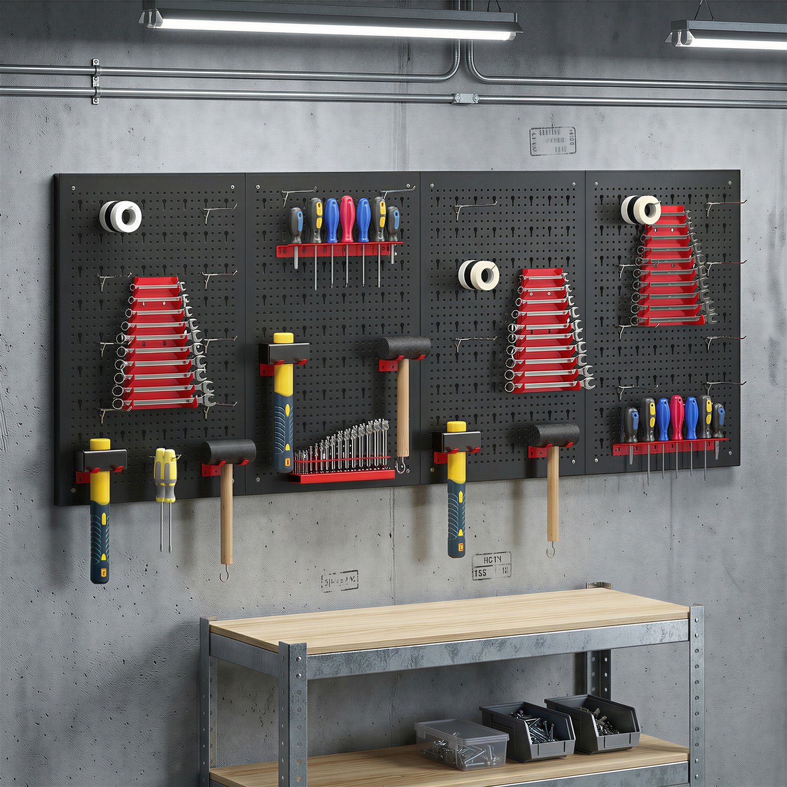 38 Pcs Wall-Mounted Pegboard with 4 Boards, Garage Tool Storage Unit B