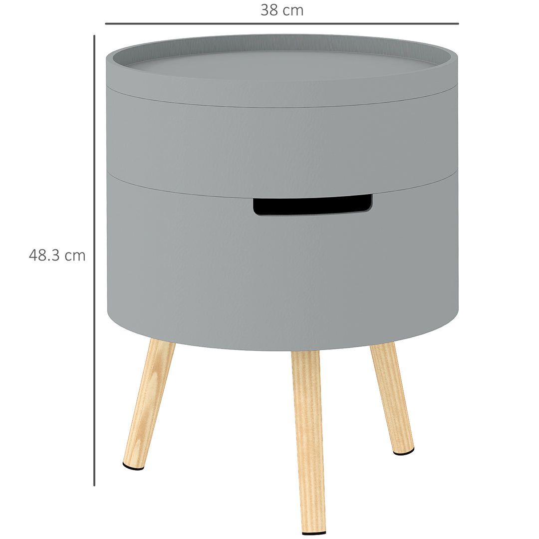 3-Tier Coffee Table, Round End Table with 2 Hidden Compartments and Detachable Tray, Side Table with Storage for Living Room, Grey