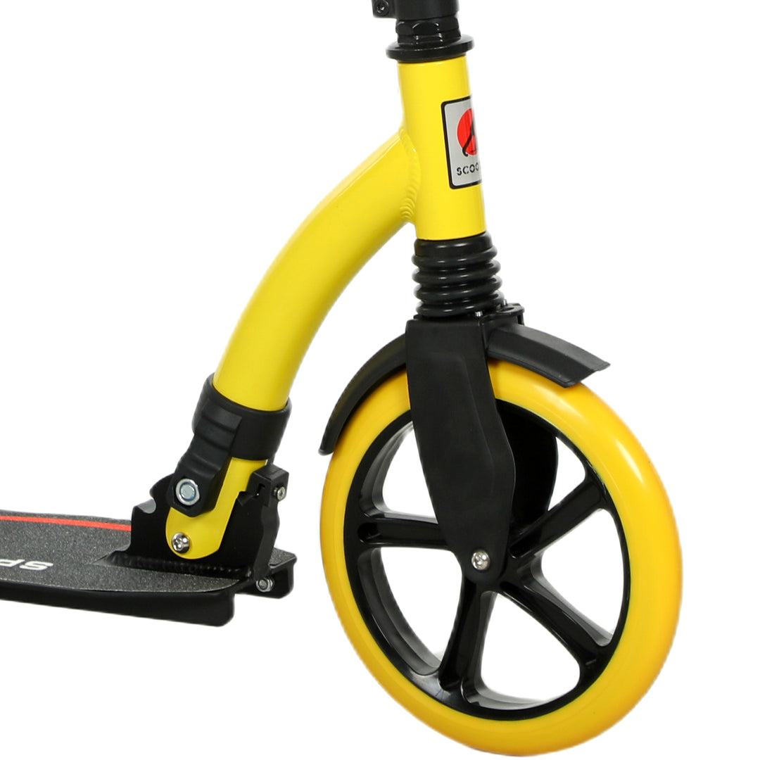 Foldable Kick Scooter with Double Shock Absorption and Big Wheels, Height Adjustable Aluminium Frame Big Wheel Scooter for 14+ Teens Adult - Yellow
