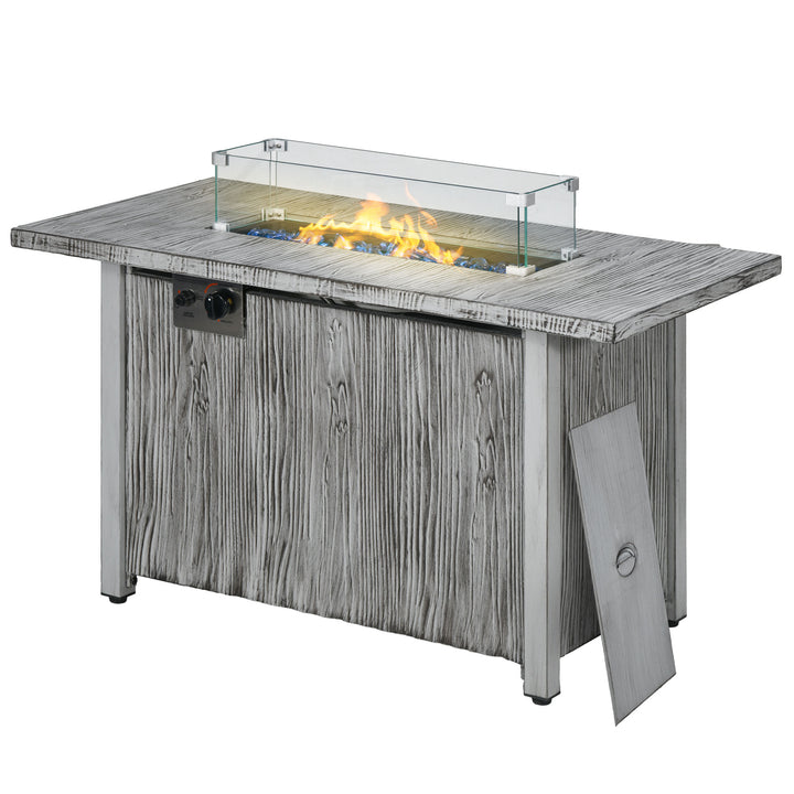 Outsunny 50,000 BTU Gas Fire Pit Table with Cover, Glass Screen and Glass Beads, Grey | Aosom UK