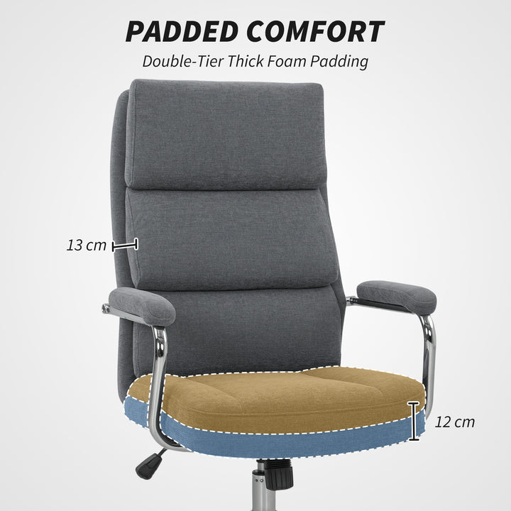 Executive Office Chair, Linen Fabric Computer Desk Chair with Double-Layer Back Cushion, Tilt Function, Height Adjustable for Home, Charcoal Grey