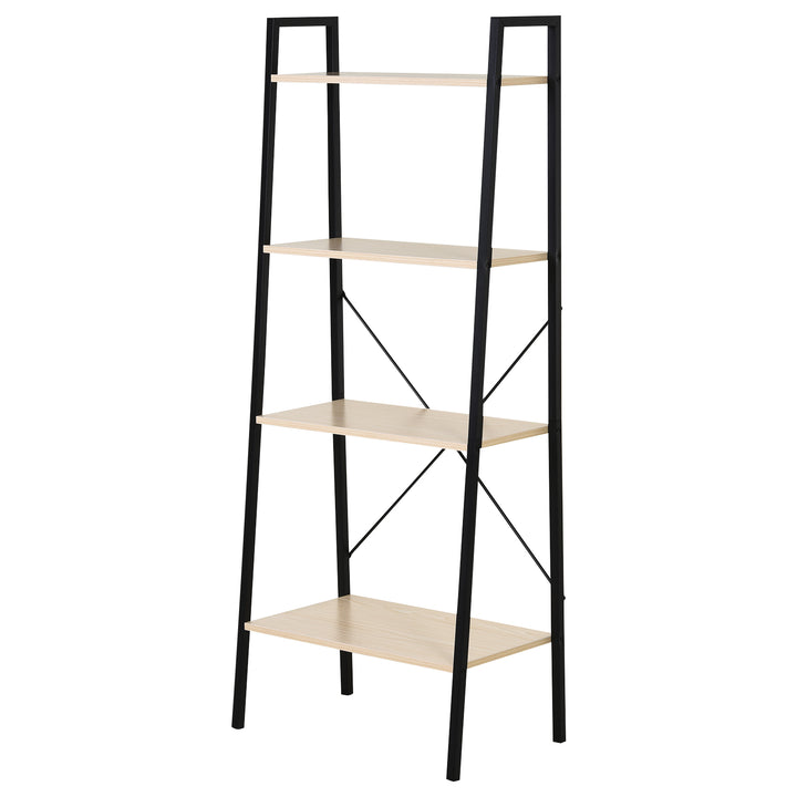 MCL Ladder Shelf, Bookshelf, 4-Tier Industrial Storage Rack for Living Room, Bedroom, Kitchen, Oak and Black